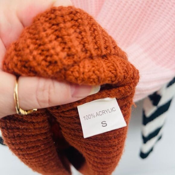 Women's Striped Sweater Long Sleeve Pullover Knitted Rib Lounge Pink Size Small - Picture 10 of 10